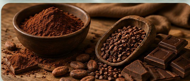 Cocoa powder, nibs and chocolate ingredients