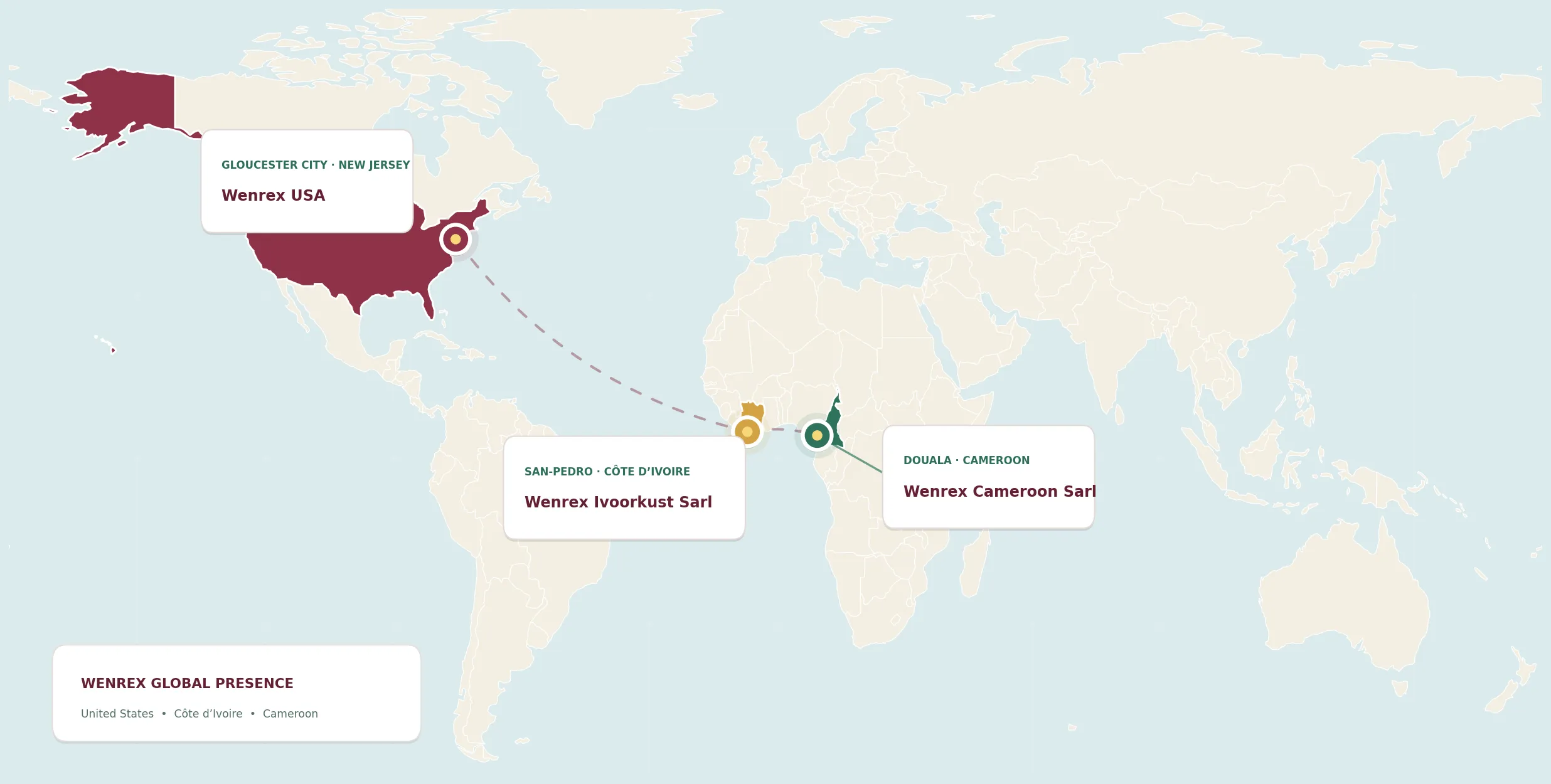 Premium global map showing Wenrex global office locations